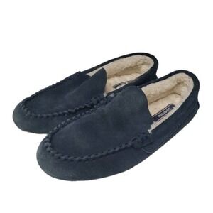 Lands' End Suede House Slippers Men's 8 41 Blue Fur Lined‎